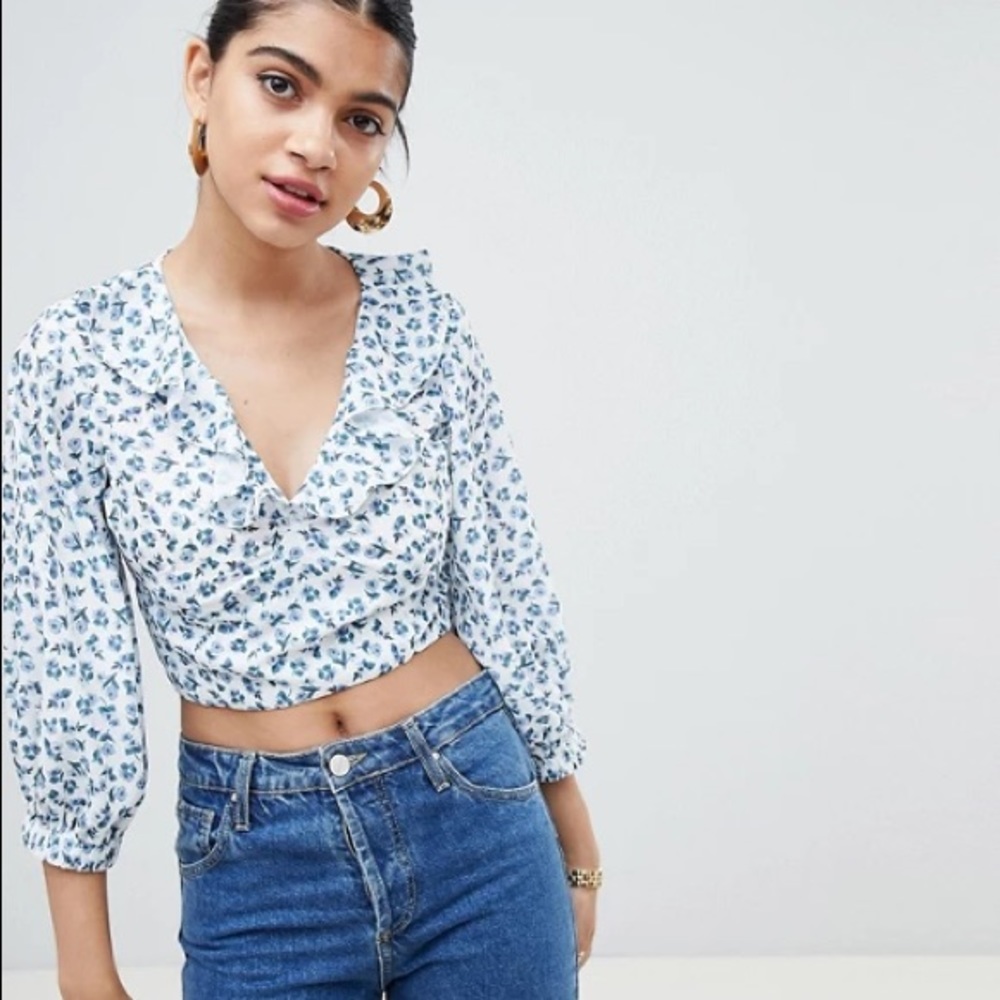 ASOS Fashion Union Cropped Blouse Ditsy Floral Top, Women's Size 4